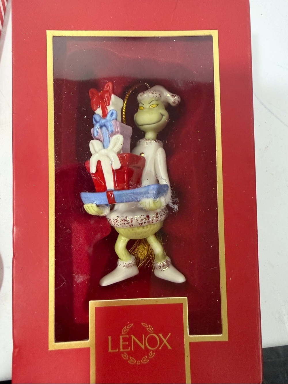 Lenox Grinch Ornament in Green, Red, Blue, White